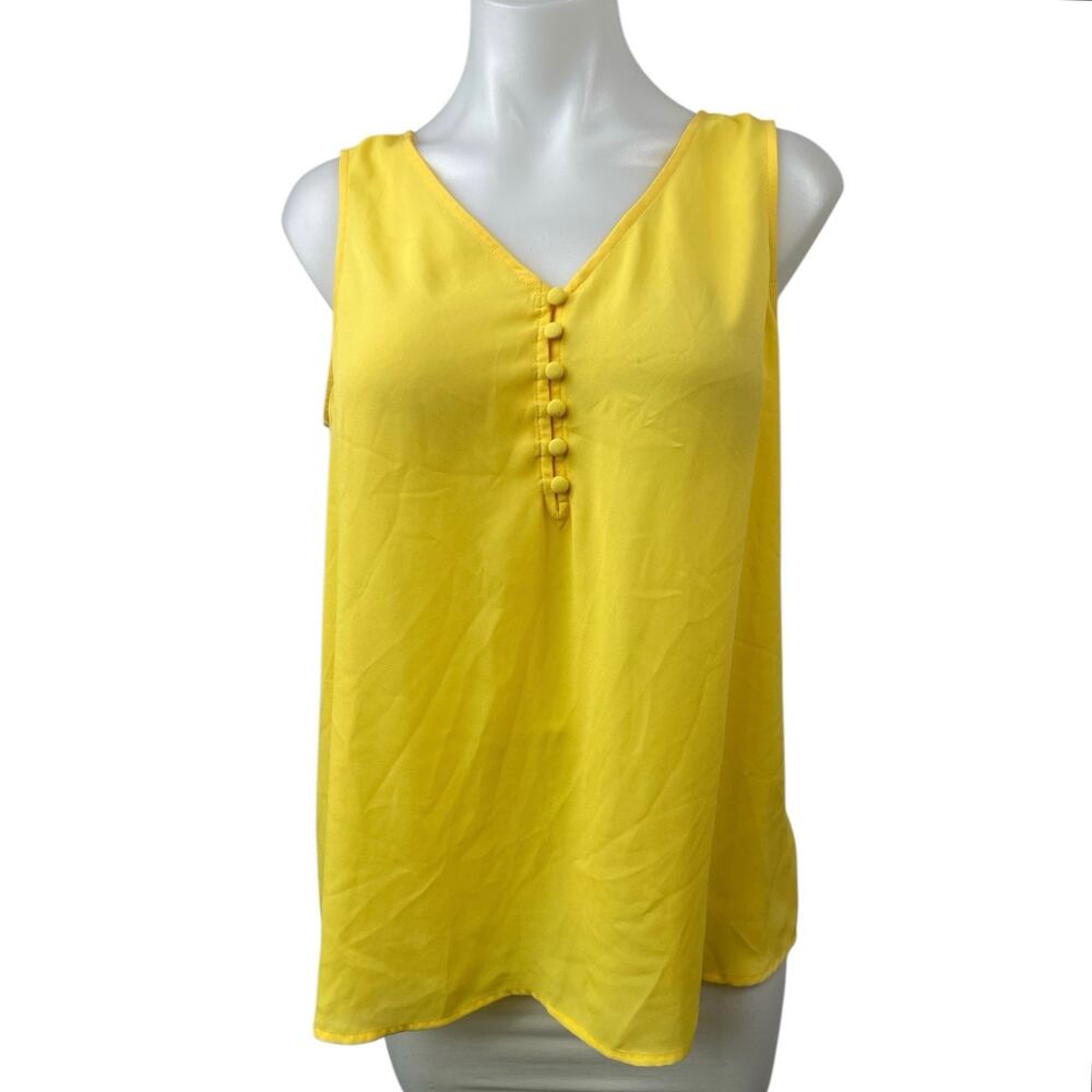 Apt. 9 Women's Yellow Sleeveless V-Neck Button Front Tank Shirt Blouse Top Sz M